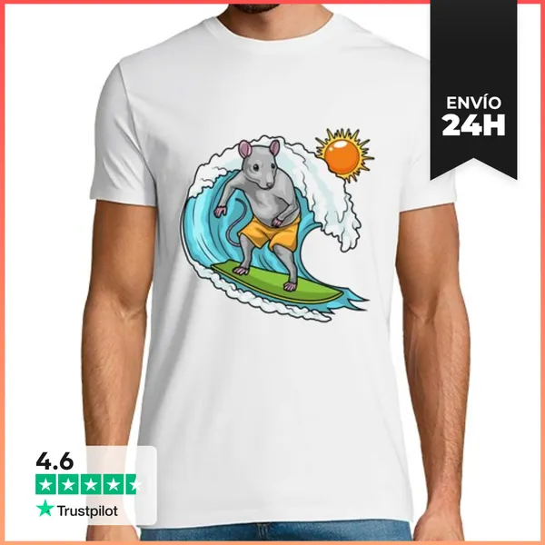 Camiseta Hombre Clásica Rata Surfista De Verano LaTostadora