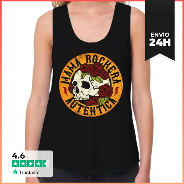 Camiseta Mujer Sin Mangas, Loose Fit Mamá Rockera LaTostadora