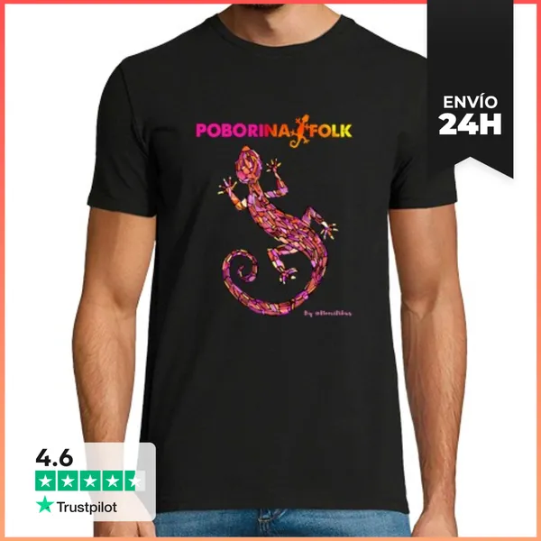 Camiseta Hombre Clásica Poborina Folk Trencadis Rojo LaTostadora