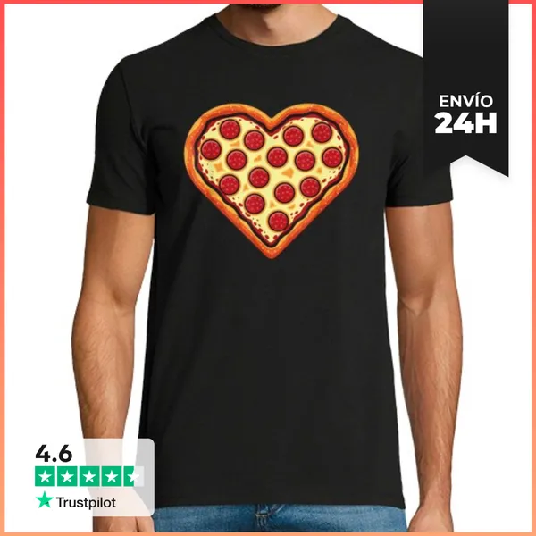 Camiseta Hombre Clásica Pizza Con Forma De Corazón Pizza