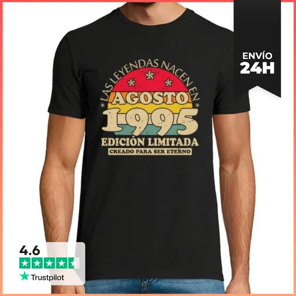 Camiseta Hombre Clásica Agosto 1995 Vintage Regalo Cumpleaños