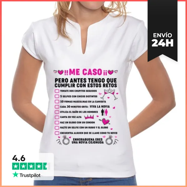 Camiseta Mujer Cuello Mao Retos Despedida De Soltera Novia