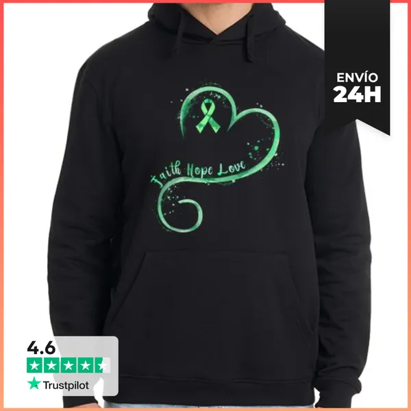 Sudadera Unisex Con Capucha Fe Esperanza Amor Cinta Verde Mental