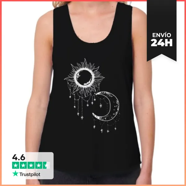 Camiseta Mujer Sin Mangas, Loose Fit Sol Y Luna Árabe Blanca