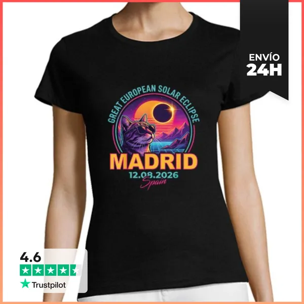 Camiseta Mujer Clásica Gran Eclipse Solar Europeo De 2026 Madrid,
