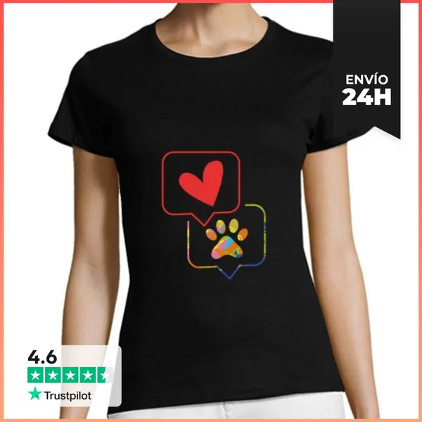 Camiseta Mujer Clásica Impresión De La Pata De Perro Tie Dye A
