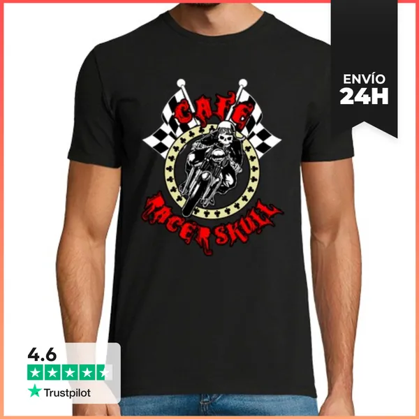 Camiseta Hombre Clásica Cafe Racer Skull (H) LaTostadora