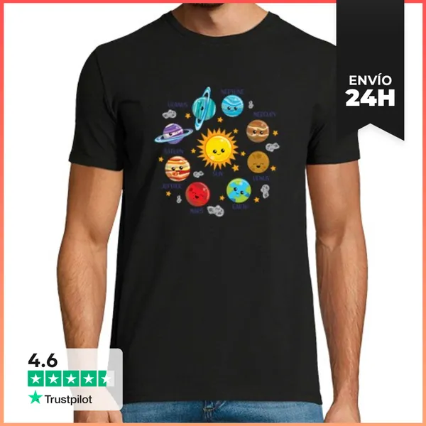 Camiseta Hombre Clásica Sistema Solar Planetas Espacio Científi