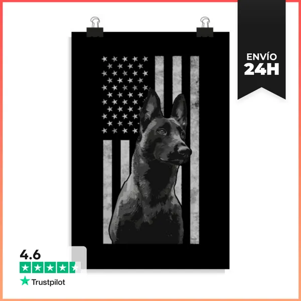 Póster Vertical Perro Policía Malinois Orgulloso Dueño Eeuu K9