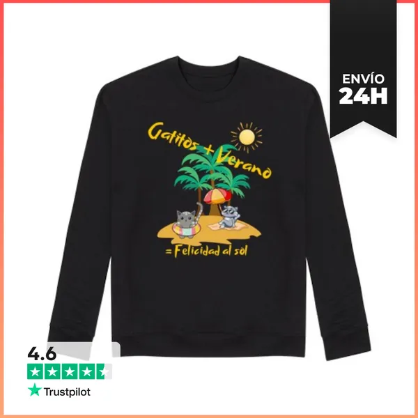 Sudadera Unisex Gatitos Y Verano Igual Felicidad Al Sol