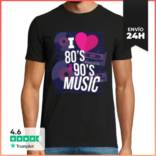 Camiseta Hombre Clásica Amo La Música De Los 80 Y 90 LaTostadora