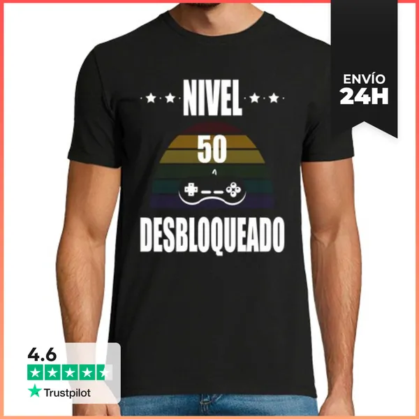 Camiseta Hombre Clásica Gamer Nivel 50 Desbloqueado Blanco