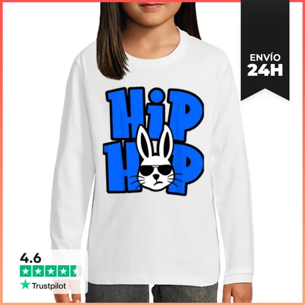Camiseta Manga Larga Para Niños Conejo De Hip Hop Regalo