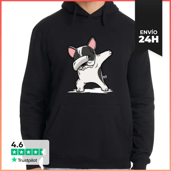 Sudadera Unisex Con Capucha Perro Bulldog Francés Blanco DAB!