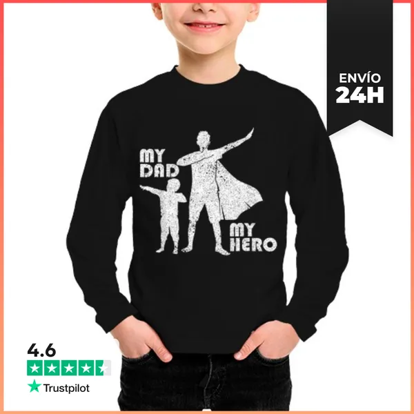 Camiseta Manga Larga Para Niños Mi Papá Mi Héroe Día Del Padre
