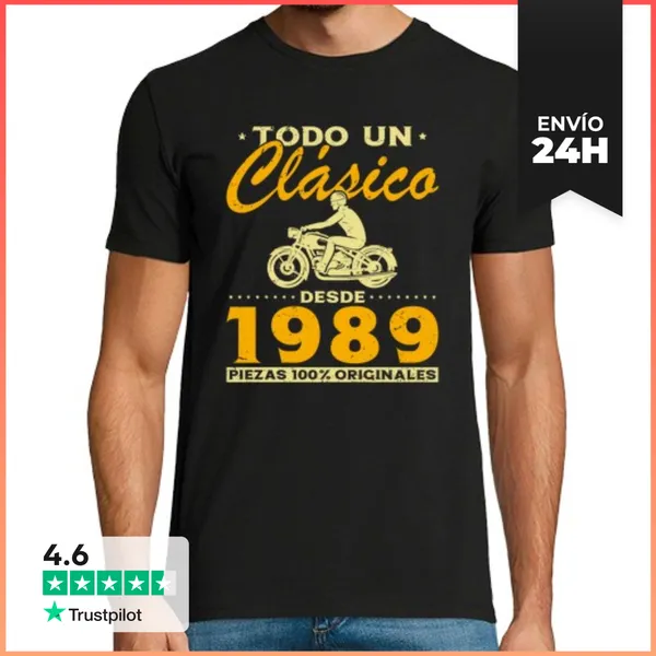 Camiseta Hombre Clásica Nacido En 1989 Motero Todo Un Clásico