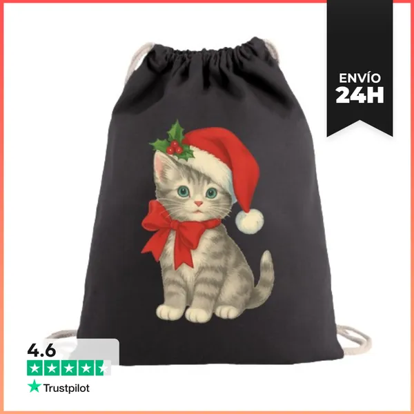 Mochila Saco Con Cuerdas GATITO NAVIDEÑO SANTA CLAUS XMAS CAT