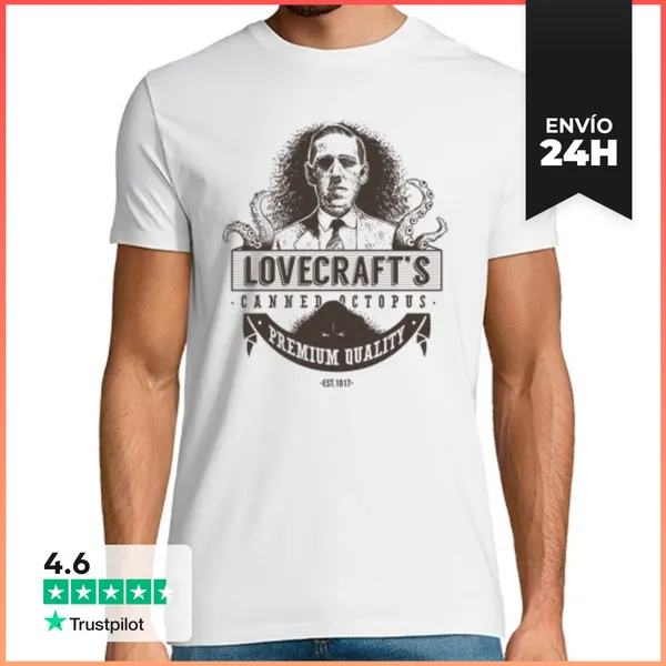 Camiseta Hombre Clásica Lovecraft's Canned Octopus (Oscura)