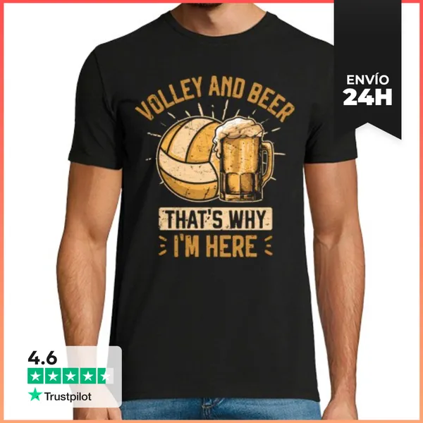 Camiseta Hombre Clásica Voleibol Y Cerveza De Voleibol De Playa