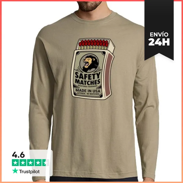 Camiseta Hombre Manga Larga Caja De Cerillas León Vintage