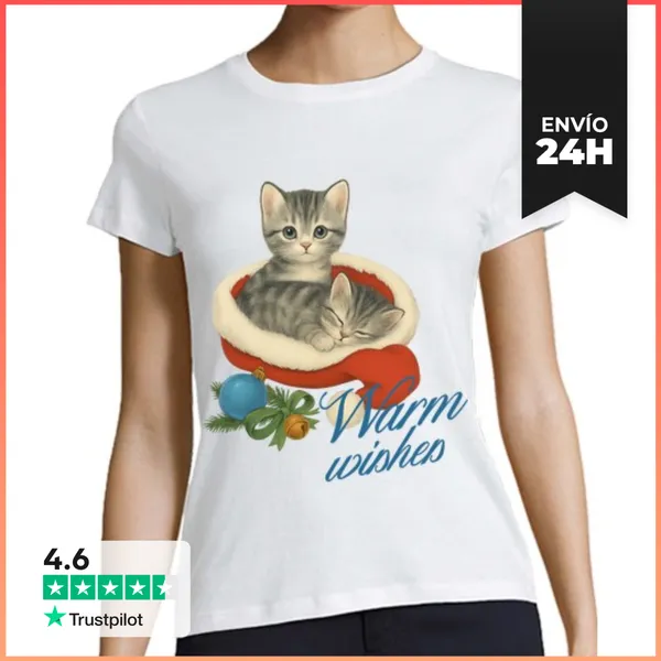 Camiseta Mujer Clásica WARM WISHES XMAS CATS LaTostadora