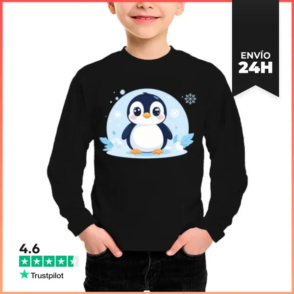 Camiseta Manga Larga Para Niños Pingüino Kawaii LaTostadora