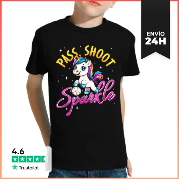 Camiseta Clásica Para Niños Pasa Dispara Brilla Unicornio Fútbol