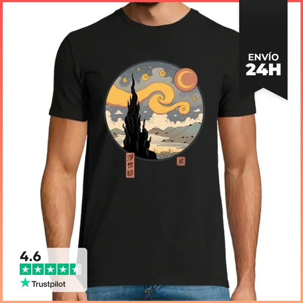 Camiseta Hombre Clásica Starry Ukiyo-e Night Shirt Hombre