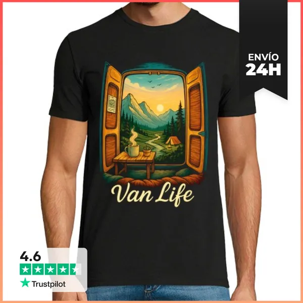 Camiseta Hombre Clásica Van Life Furgo Camper Autocaravana