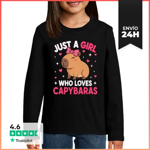 Camiseta Manga Larga Para Niños Chica Que Ama Las Capibaras