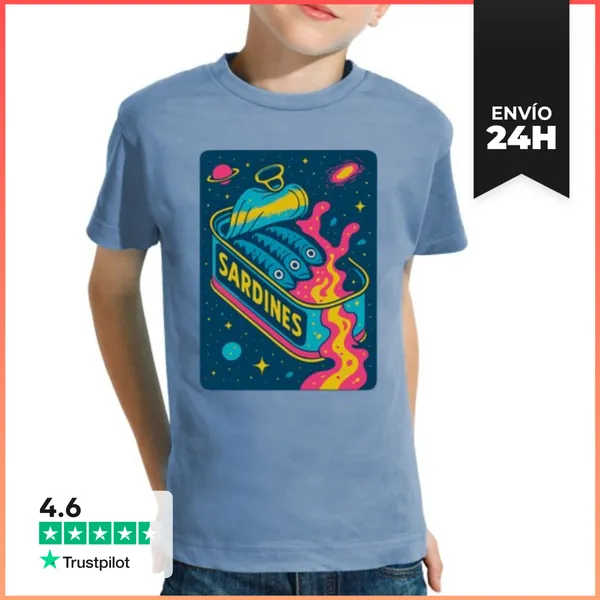 Camiseta Clásica Para Niños Sardinas Cósmicas Arte Retro