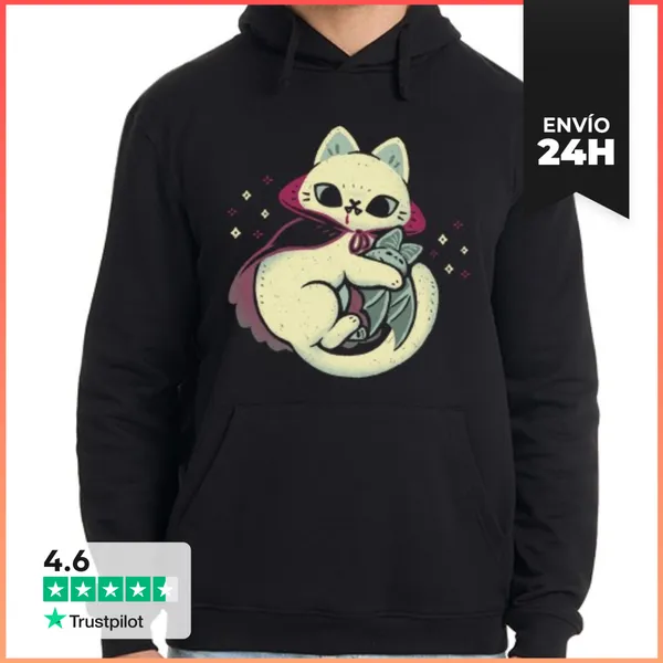 Sudadera Unisex Con Capucha Gato Vampiro Lindo Muerde Murciélago