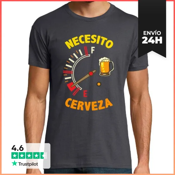 Camiseta Hombre Clásica Necesito Cerveza Cargador Batería Baja
