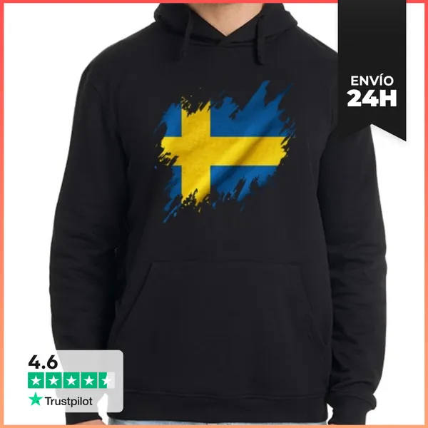 Sudadera Unisex Con Capucha Bandera De Suecia Rasgada, Grunge
