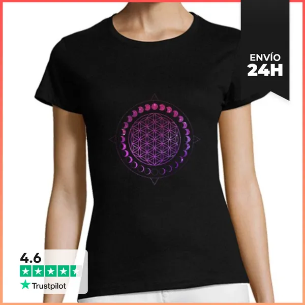 Camiseta Mujer Clásica Fases De La Luna Flor De La Vida Mandal