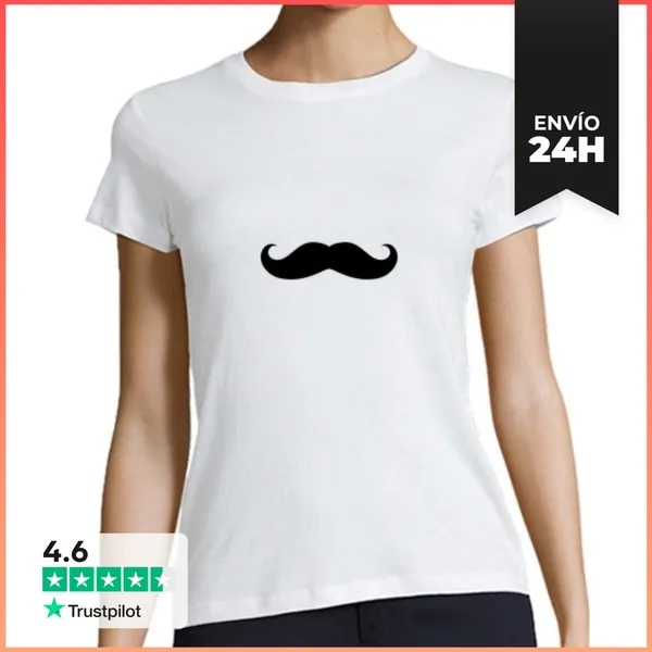 Camiseta Mujer Clásica Divertida Camiseta Con Bigote Para Mujer