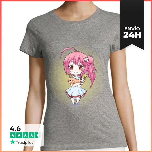 Camiseta Mujer Clásica Cute Girl With Cat LaTostadora