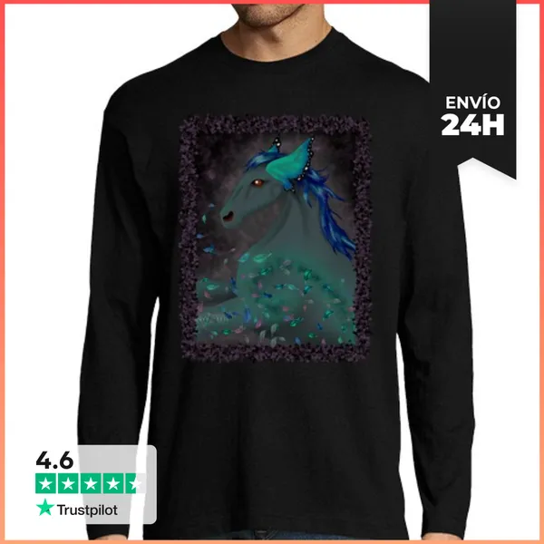 Camiseta Hombre Manga Larga Caballo Mariposa LaTostadora