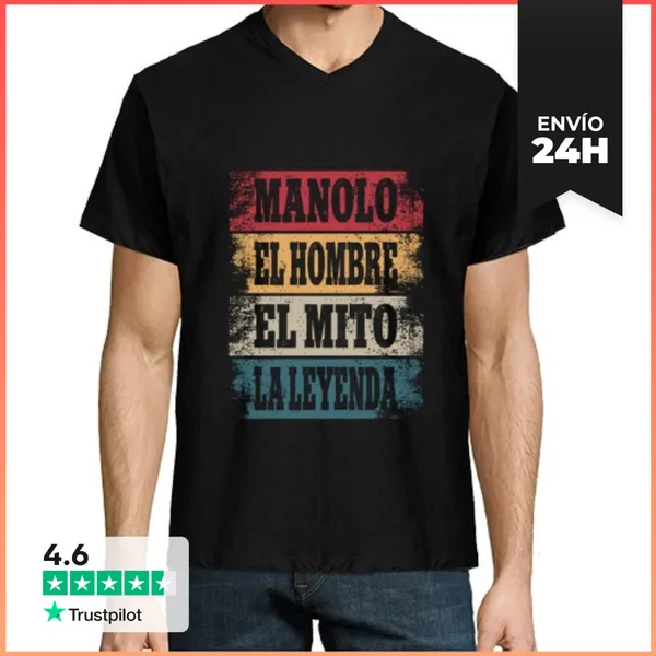 Camiseta Hombre, Cuello Pico Manolo Cumpleanos Regalo Anos Hombre
