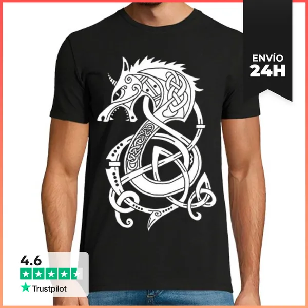 Camiseta Hombre Clásica Dragón Lobo Vikingo Blanco LaTostadora
