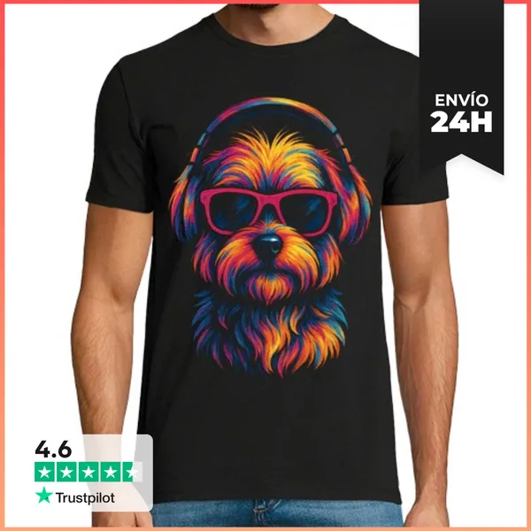 Camiseta Hombre Clásica Yorkshire DJ Perro Gafas Y Auriculares