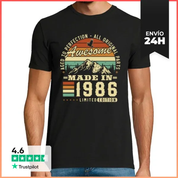 Camiseta Hombre Clásica 40 Años 1986 Vintage Cumpleaños Retro