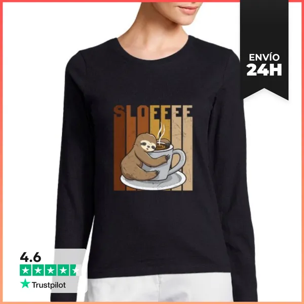Camiseta Mujer Manga Larga Perezoso Sloffee Con Café Espresso