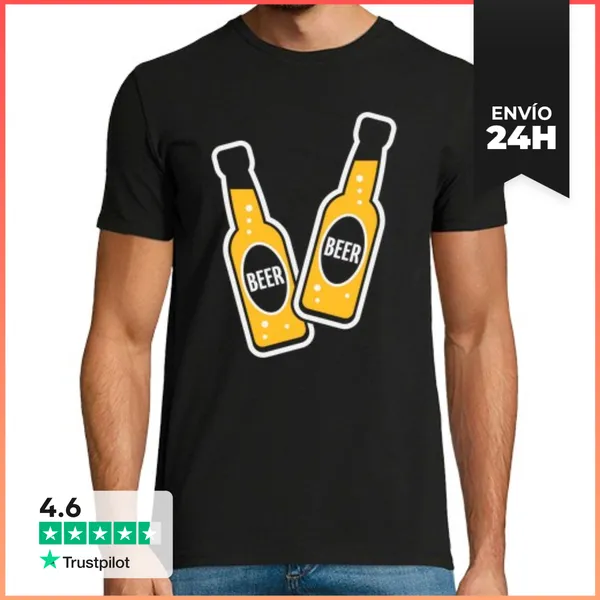 Camiseta Hombre Clásica 2 Botellas De Cerveza Brindando -