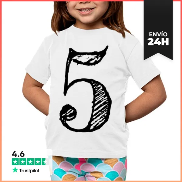 Camiseta Clásica Para Niños Dígito 5 Número 5 Gigante Escrito A