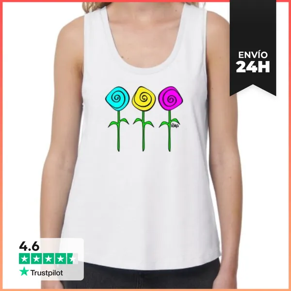 Camiseta Mujer Sin Mangas, Loose Fit ROSAS LaTostadora