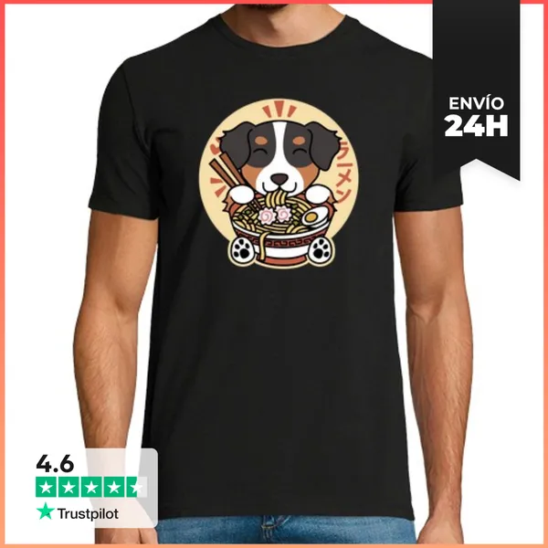Camiseta Hombre Clásica Perro Pastor Australiano Ramen