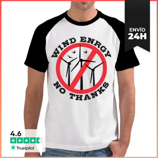Camiseta Hombre, Estilo Béisbol Energía Eólica No Gracias No A La