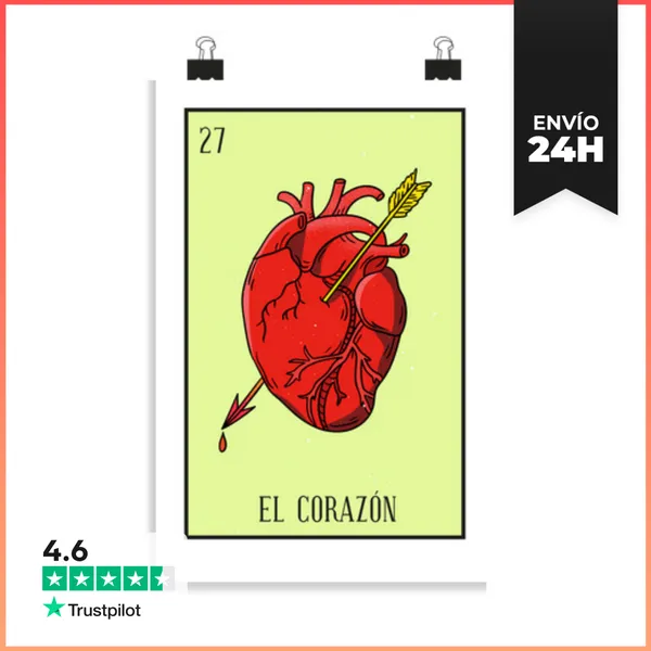 Póster Vertical Loteria Mexicana El Corazon LaTostadora