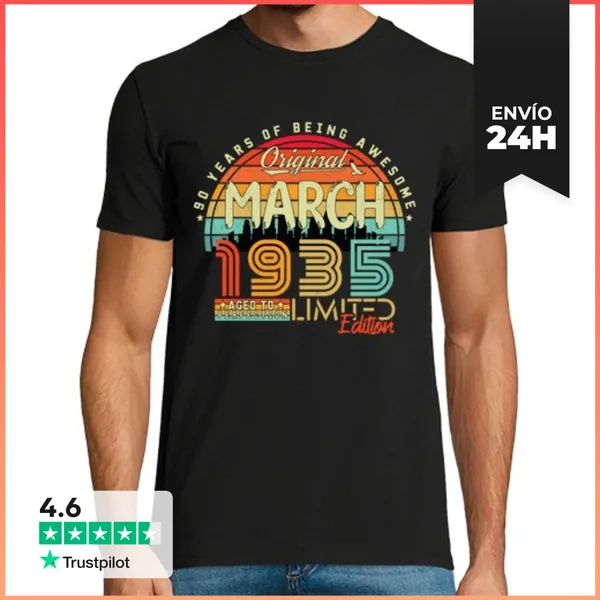 Camiseta Hombre Clásica Marzo 1935 Vintage Retro Aniversario